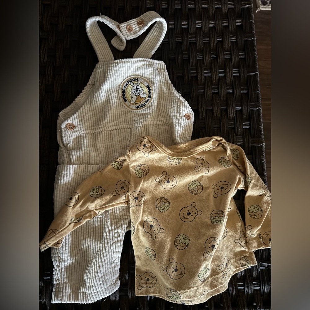3-6m baby boy winnie the pooh overalls with long sleeve shirt